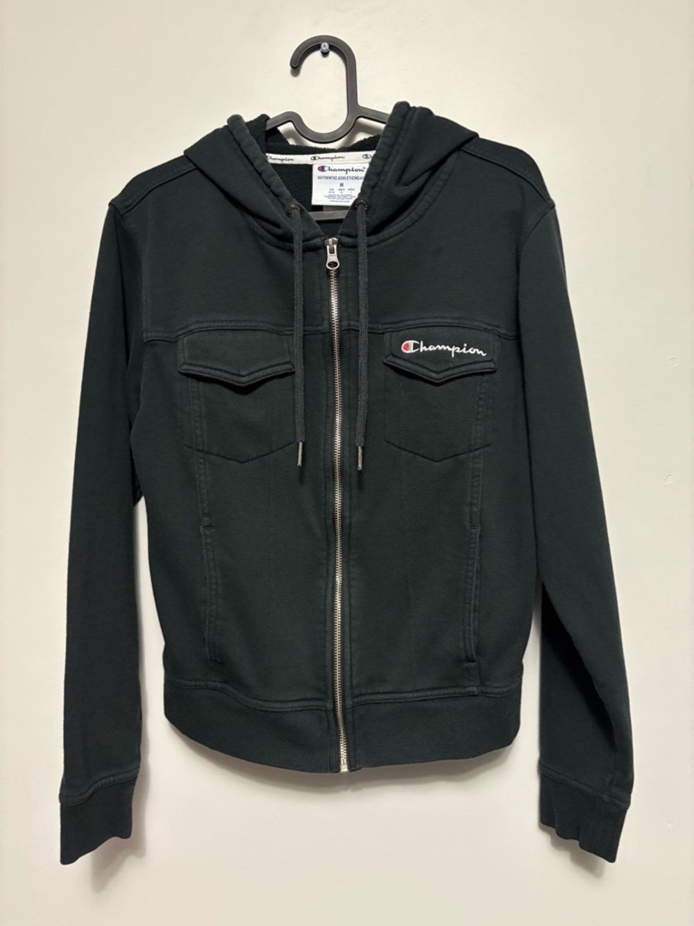 Champion Black Hooded Zip Jacket with Logo Trim